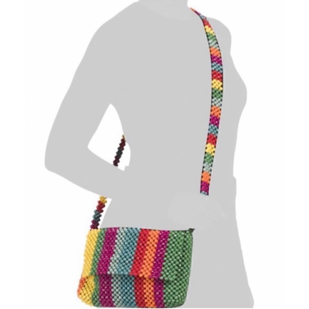 1970’s Cynthia Rowley Rainbow Stripe Beaded Multicolor Crossbody Ba.g - Picture 2 of 11